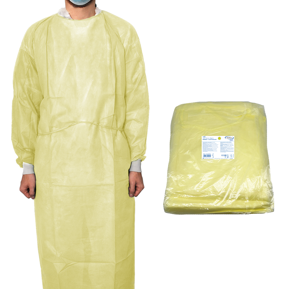 MaiMed-Coat ViruGuard, suojapuku fleeceä, keltaiset BW hihansuut, 140x140cm, 10 kpl/pakkaus Sarja: Protect | Pakkaus (10 kpl)