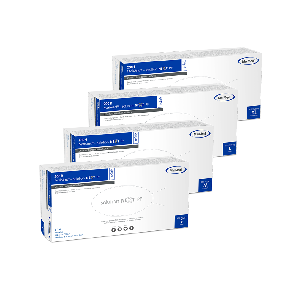 MaiMed-solution next valkoiset nitriilikäsineet, ei-steriilit, lateksittomat, 200 kpl/laatikko