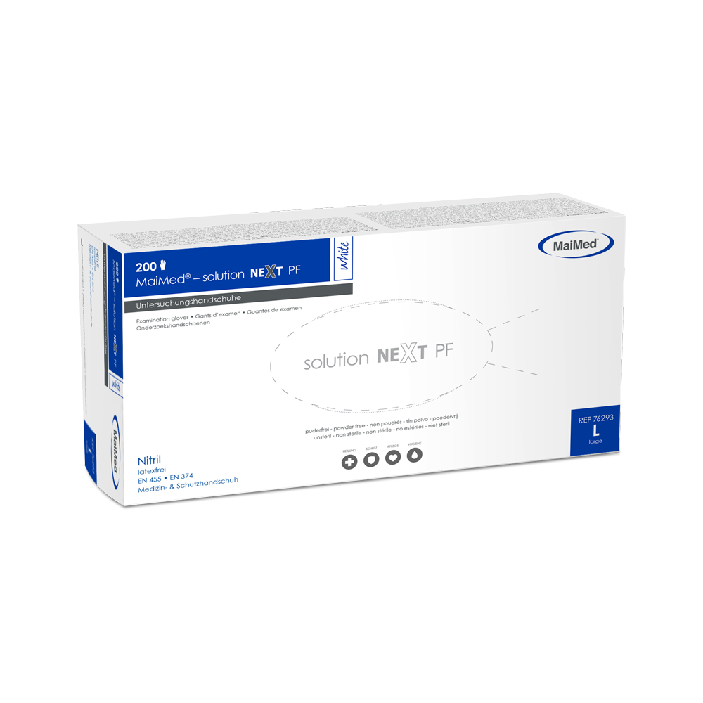 MaiMed-solution next valkoiset nitriilikäsineet, ei-steriilit, lateksittomat, 200 kpl/laatikko