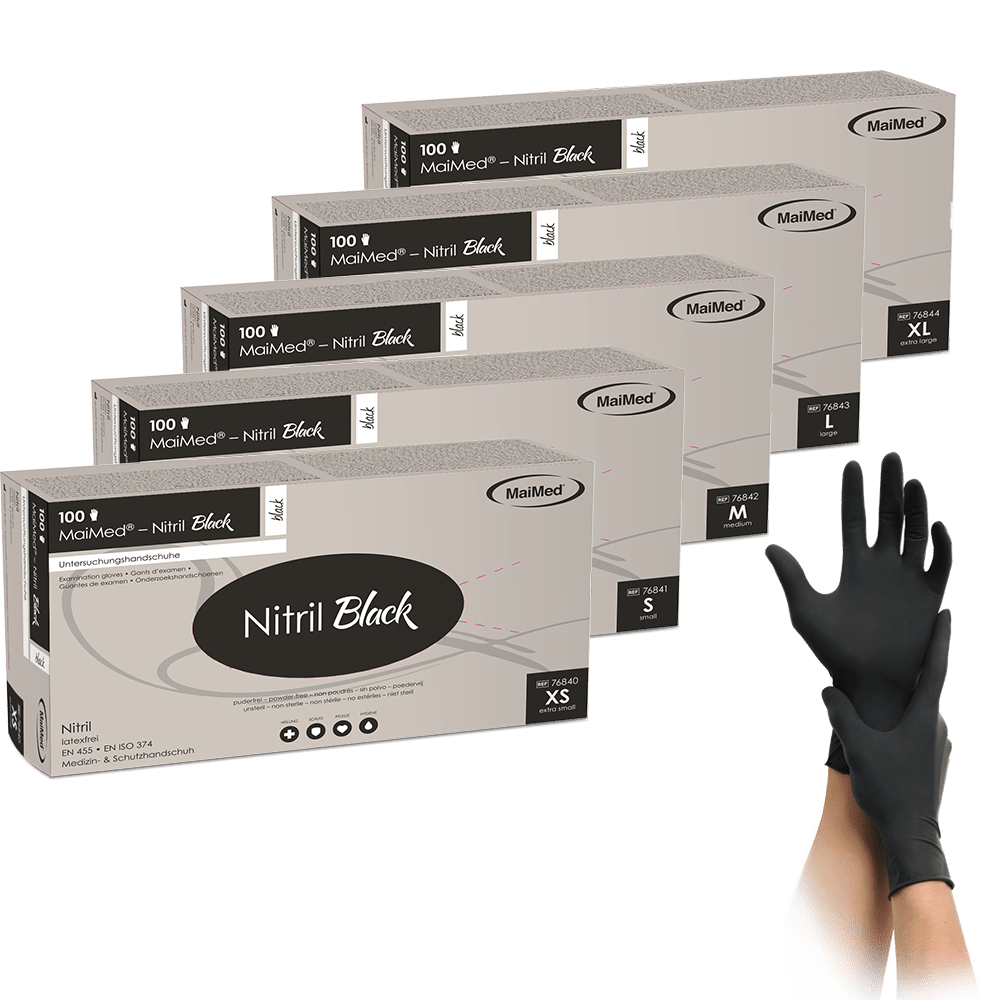 MaiMed-Nitrile Black mustat, ei-steriilit puuterittomat, lateksittomat käsineet 100 kpl/laatikko