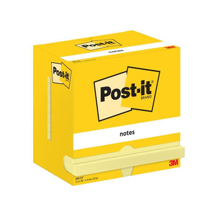 3M Deutschland GmbH:n keltainen Post-it® Notes -laatikko, 76 mm x 127 mm, 100 arkkia per lohko, 12 lohkoa per pakkaus, väri keltainen, kartonkipakkauksessa ja 100% PEFC-sertifioitu (SGSCH-PEFC-COC-110078).
