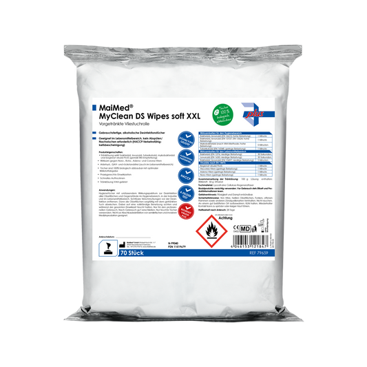 MaiMed MyClean DS Pyyhkeet pehmeät XXL - 70 arkkia valmiiksi kostutettu MaiMed MyClean DS | Pakkaus (70 arkkia)