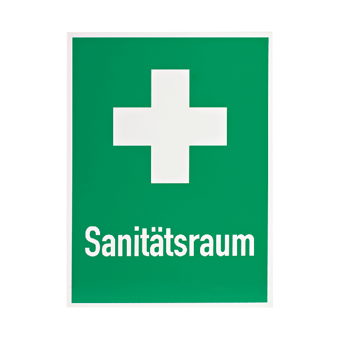 Rettungszeichen 400 x 300 mm Erste-Hilfe-Kreuz - Beschriftung Sanitätsraum