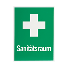 Rettungszeichen 400 x 300 mm Erste-Hilfe-Kreuz - Beschriftung Sanitätsraum