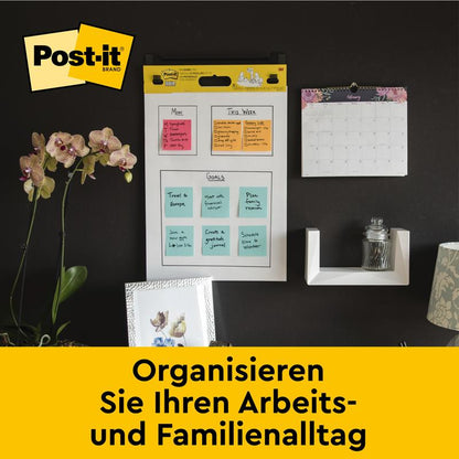 Toimistoseinä, jossa on 3M Deutschland GmbH:n Post-it® Super Sticky itseliimautuva kokoustaulu (58,4 x 50,8 cm), ihanteellinen nopeisiin kokouksiin ja arjen organisointiin. Sisältää 6 lohkoa à 20 arkkia, PEFC-sertifioitu.