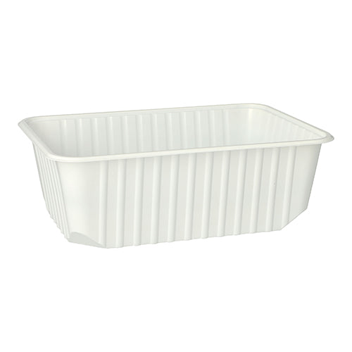 Starpak 50 -pakkauskuppi on valkoinen, suorakulmainen 1 litran PP-säilytysastia (6,3 × 18,6 × 13,3 cm), jossa on pystysuorat kylkiraidat ja pyöristetyt kulmat, saatavana 50 kappaleen pakkauksessa, kuvattuna valkoisella taustalla.