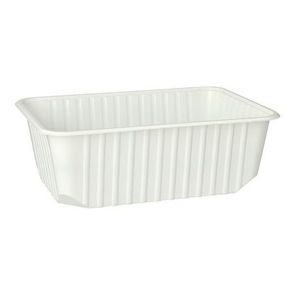 Starpak 50 -pakkauskuppi on valkoinen, suorakulmainen 1 litran PP-säilytysastia (6,3 × 18,6 × 13,3 cm), jossa on pystysuorat kylkiraidat ja pyöristetyt kulmat, saatavana 50 kappaleen pakkauksessa, kuvattuna valkoisella taustalla.