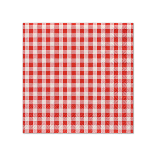 PAPSTAR 20 Servietten von der PAPSTAR GmbH: 3-lagige, quadratische Servietten im Format 25 x 25 cm mit rot-weißem Vichy-Karomuster, fotografiert auf schlichtem weißem Untergrund.