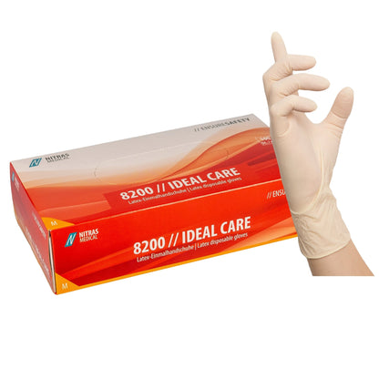 NITRAS IDEAL CARE, kertakäyttöiset lateksikäsineet, luonnollinen väri