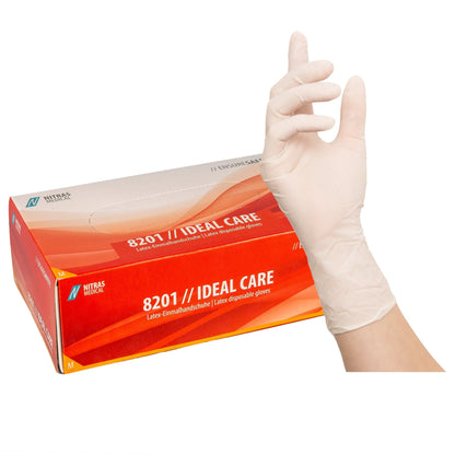 NITRAS IDEAL CARE, kertakäyttöiset lateksikäsineet, valkoinen