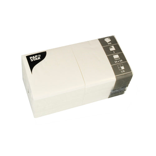 Pino PAPSTAR 200 lautasliinaa, 3-kerroksinen, 1/4-taitos, 24x24 cm PAPSTAR GmbH:lta, tuotetiedoilla kuten lautasliinan koko ja määrä pakkauksessa.