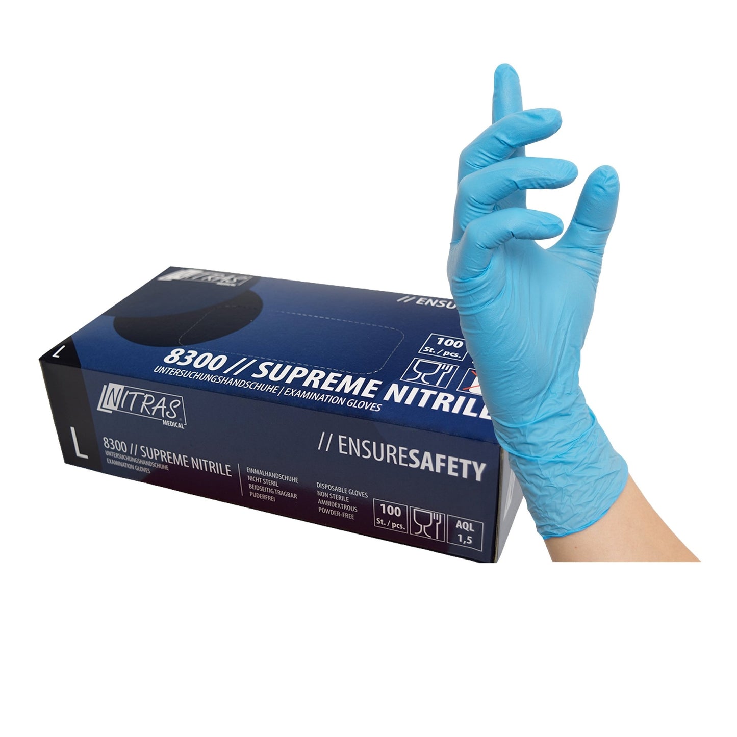 NITRAS SUPREME NITRILE, nitriili kertakäyttökäsineet, sininen