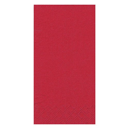 Yksittäinen punainen 3-kerroksinen paperilautasliina PAPSTAR GmbH (PAPSTAR 250 lautasliinaa, 1/8-taitos) hienovaraisella kohokuvioinnilla alareunassa valkoisella taustalla.