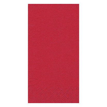 Yksittäinen punainen 3-kerroksinen paperilautasliina PAPSTAR GmbH (PAPSTAR 250 lautasliinaa, 1/8-taitos) hienovaraisella kohokuvioinnilla alareunassa valkoisella taustalla.