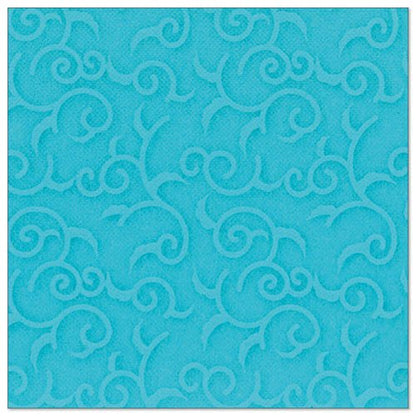 PAPSTAR GmbH:n 50 lautasliinaa "ROYAL Collection" 1/4-taitto 40 x 40 cm turkoosi ovat neliönmuotoisia turkooseja lautasliinoja, joissa on kohokuvioitu pyörre- ja köynnöskuvio, joka peittää pinnan tasaisesti.