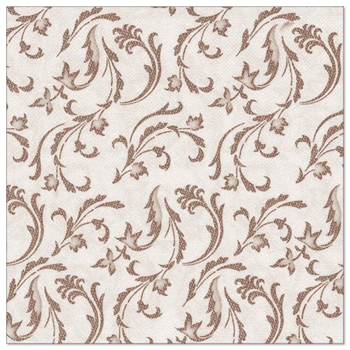 PAPSTAR 50 lautasliinaa "ROYAL Collection" 1/4-koko 40 x 40 cm ruskea PAPSTAR GmbH:ltä esittelee ruskean kukka- ja lehtikuvion, jossa on kiertyviä köynnöksiä ja pieniä kukkia, jotka ovat tasaisesti jakautuneet pinnalle.
