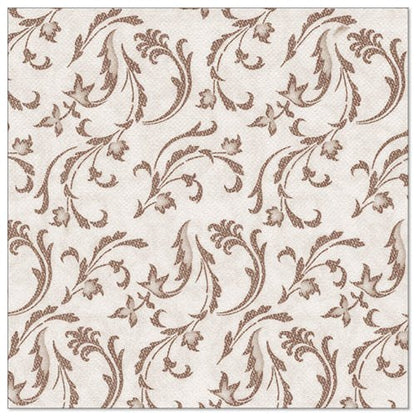 PAPSTAR 50 lautasliinaa "ROYAL Collection" 1/4-koko 40 x 40 cm ruskea PAPSTAR GmbH:ltä esittelee ruskean kukka- ja lehtikuvion, jossa on kiertyviä köynnöksiä ja pieniä kukkia, jotka ovat tasaisesti jakautuneet pinnalle.