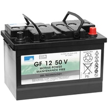 Der Diversey Deutschland GmbH & Co. OHG Batterie-Traktionsblock on suorakulmainen, musta-harmaa 12V/50Ah huoltovapaa geeliparisto, jossa on kantokahvat, tuote-etiketit, tekniset tiedot, turvallisuussymbolit ja kierrätystiedot sivulla.