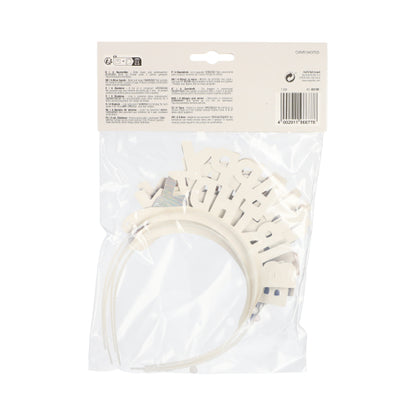 Pakkaus PAPSTAR 4 hiuspantaa värilajitelma "Metallinhohto" PAPSTAR GmbH:ltä, katsottuna takaa. Värikkäät metallinhohtoiset hiuspannat ovat näkyvissä läpinäkyvän kalvon läpi, ylhäällä on pakkausteksti ja viivakoodi – ihanteellinen juhliin.