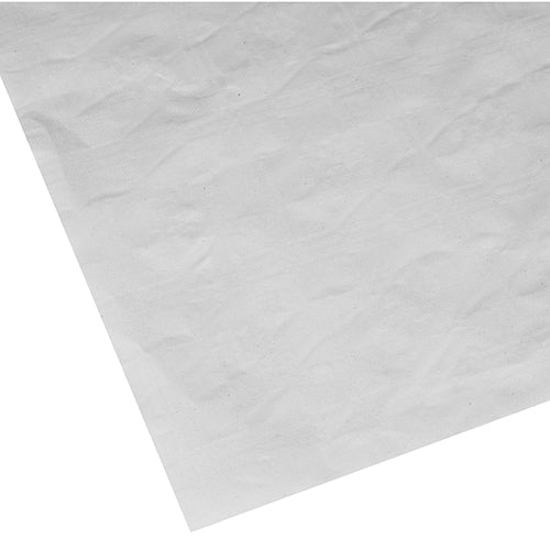 Lähikuva yksittäisestä, hieman rypistyneestä PAPSTAR paperipöytäliinasta damastikuvioinnilla suorakaiteen muotoinen (70x60 cm, valkoinen, 250 arkkia) PAPSTAR GmbH:lta - täydellinen eleganttiin pöytäkoristeluun.