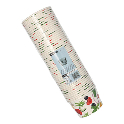 Starpak 50 pahvista valmistetut salaattikulhot „To Go“, 600 ml, Ø12,5 cm, K7,5 cm vihanneskuviolla kirkkaassa foliossa – ihanteellinen mukaan otettavaksi.