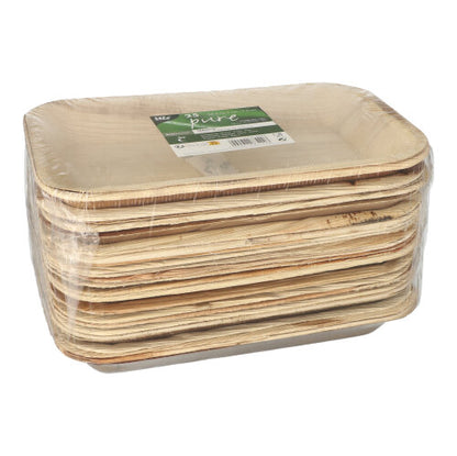 Pino PAPSTAR 25 tablettia, suorakulmainen "pure" palmulehti PAPSTAR GmbH:lta, pakattu kirkkaaseen kalvoon vihreä-valkoisella etiketillä; nämä suorakulmaiset levyt ovat biohajoavia.