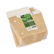 Kirkas, muoviin pakattu 50 ruskean PAPSTAR "puhdas" ranskalaisrasian pino, ympäristöystävällisestä pahvista kääntökannella, vihreä-valkoinen etiketti ja tuotetiedot merkiltä PAPSTAR GmbH.