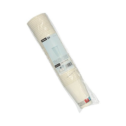 Pakkaus, jossa on 50 valkoista Starpak-automaattimukia „To Go“ (0,18 l, Ø 7 cm, 9,2 cm), on kuvattu läpinäkyvässä muovikääreessä, jossa on kiinnitetty tuote-etiketti. Pakkaus on kuvattu yksinkertaisella valkoisella taustalla.