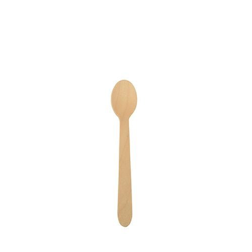 Puinen PAPSTAR kahvilusikka "pure", 11 cm, ympäristöystävällinen PAPSTAR GmbH:lta, pyöreällä kauhalla ja suoralla kahvalla, sijaitsee keskellä valkoista taustaa.