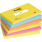 Pino kuusi suorakulmaista Post-it® Notes -muistilappua, Energetic Collection (76 mm x 127 mm, 100 arkkia/lohko), 3M Deutschland GmbH:ltä. Sisältää eri värejä ja näyttää Post-it- ja 3M-logot päällimmäisessä lohkossa. 100% PEFC-sertifioitu.