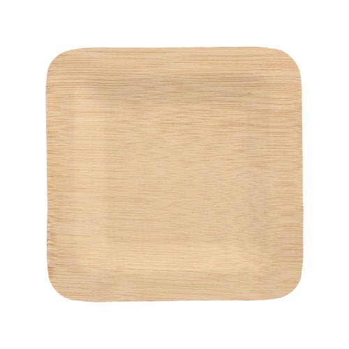 Ein PAPSTAR 10 lautanen, bambu "pure" kulmikas der PAPSTAR GmbH, neliönmuotoinen ja vaaleanruskea pyöristetyillä kulmilla, kuvataan valkoisella taustalla. Siinä on sileä pinta puukuvioinnilla ja se on ympäristöystävällinen ja biohajoava.