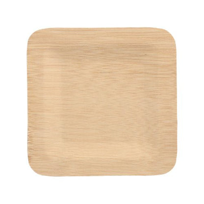 Ein PAPSTAR 10 lautanen, bambu "pure" kulmikas der PAPSTAR GmbH, neliönmuotoinen ja vaaleanruskea pyöristetyillä kulmilla, kuvataan valkoisella taustalla. Siinä on sileä pinta puukuvioinnilla ja se on ympäristöystävällinen ja biohajoava.