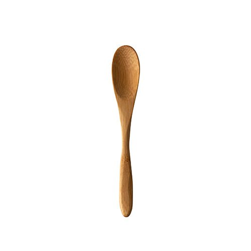 13,5 cm:n PAPSTAR bambuinen "pure" kahvilusikka, ympäristöystävällinen ja kestävä, PAPSTAR GmbH:lta - esitetty valkoisella taustalla ympäristöystävällisenä vaihtoehtona 10 kappaleen pussissa.