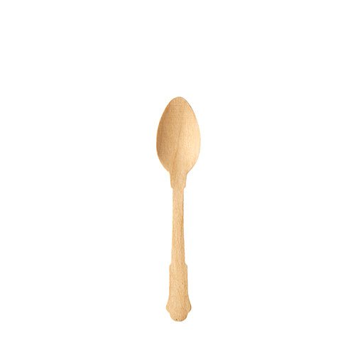 Yksi yksittäinen PAPSTAR kahvilusikka puu "pure" (12 cm, luonnollinen, vintage-design) PAPSTAR GmbH:ltä seisoo keskellä yksiväristä valkoista taustaa.