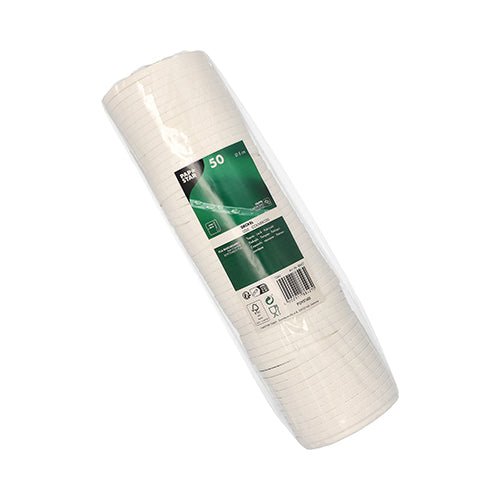Kuvassa on muovipakattu pakkaus, jossa on 50 valkoista PAPSTAR juomakupin kantta (pyöreä, Ø 8 cm, pahvi | kalvo) PAPSTAR GmbH:lta valkoisella taustalla. Vihreä-valkoinen etiketti korostaa ympäristöystävällistä pahvikantta.