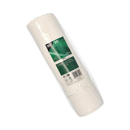 Kuvassa on muovipakattu pakkaus, jossa on 50 valkoista PAPSTAR juomakupin kantta (pyöreä, Ø 8 cm, pahvi | kalvo) PAPSTAR GmbH:lta valkoisella taustalla. Vihreä-valkoinen etiketti korostaa ympäristöystävällistä pahvikantta.