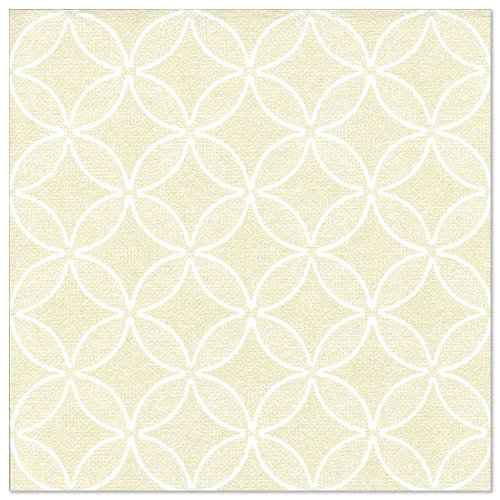 Neliönmuotoinen beige laatta, inspiroituna PAPSTAR 50 "ROYAL Collection" lautasliinasta 1/4-taitettuina 40 x 40 cm samppanja PAPSTAR GmbH:lta, valkoisilla, toisiinsa kietoutuvilla ympyrä- ja ovaalikuviolla hienovaraisesti rakenteellisella taustalla hienostuneen ilmeen saavuttamiseksi.