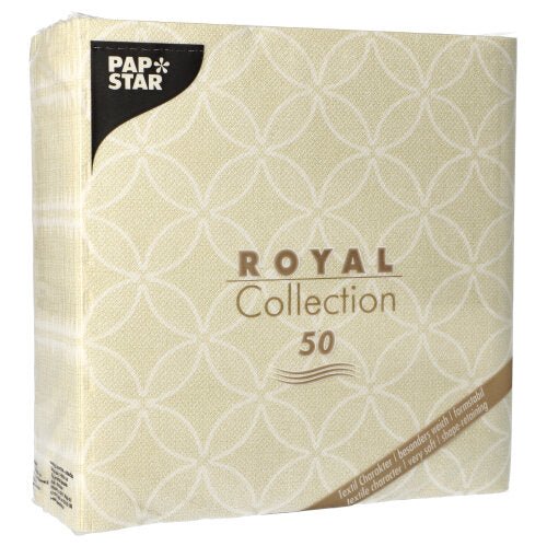 PAPSTAR 50 "ROYAL Collection" lautasliinaa 1/4-taitettuina 40 x 40 cm samppanja PAPSTAR GmbH:lta tuovat tyylikkään ilmeen pöydällesi hienostuneella muotoilullaan ja kätevällä 50 kappaleen pakkauksellaan.