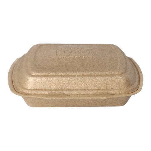Starpak 50 Menuboxit taitettavalla kannella XPP, beige (7 x 20,5 x 24 cm), suljettu suorakulmainen takeout-laatikko muotoillusta kuidusta turvalliseen ruoan kuljetukseen, kuvattu valkoisella taustalla.