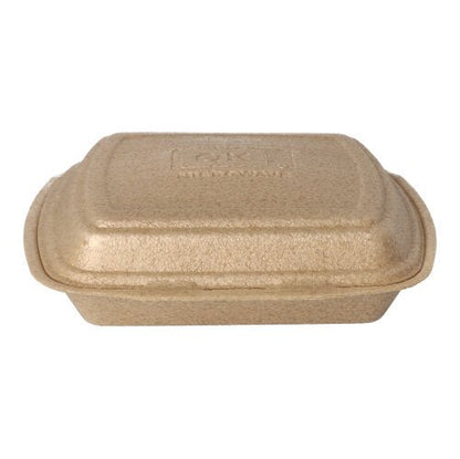 Starpak 50 Menuboxit taitettavalla kannella XPP, beige (7 x 20,5 x 24 cm), suljettu suorakulmainen takeout-laatikko muotoillusta kuidusta turvalliseen ruoan kuljetukseen, kuvattu valkoisella taustalla.