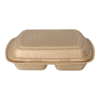 Suljettu, suorakulmainen Starpak 50 Menuboxit taitettavalla kannella (XPP, 7x20,5x24 cm, beige), ihanteellinen ympäristöystävälliseen ruoan kuljetukseen, valmistettu muotoillusta kuidusta ja kuvattu valkoisella taustalla.