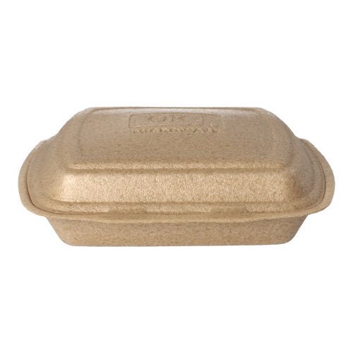 Starpak 50 Menuboxit taitettavalla kannella XPP:stä (7 x 20,5 x 24 cm, beige) mahdollistavat turvallisen ruoan kuljetuksen ja ovat kuvassa valkoisella taustalla.