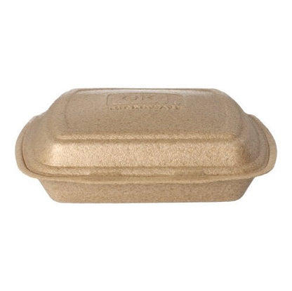 Starpak 50 Menuboxit taitettavalla kannella XPP:stä (7 x 20,5 x 24 cm, beige) mahdollistavat turvallisen ruoan kuljetuksen ja ovat kuvassa valkoisella taustalla.