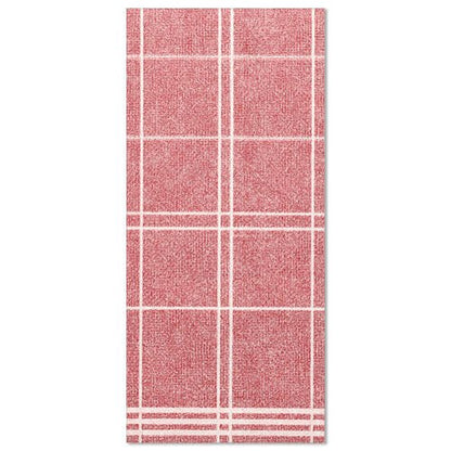 Kitchen Craft lautasliina "ROYAL Collection" (48x33 cm, 1/6 taitto) PAPSTAR GmbH:ltä esittelee punavalkoisen ruudukon rinnakkaisilla viivoilla – ihanteellinen tyylikkääseen pöytäkoristeluun – tasaisesti valkoisella pohjalla.