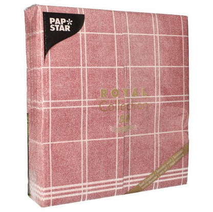 Pakkaus, jossa on 50 PAPSTAR lautasliinaa "ROYAL Collection" 1/6-taitto (48 x 33 cm) PAPSTAR GmbH:ltä, "Kitchen Craft" design, ihanteellinen tyylikkääseen pöytäkoristeluun.