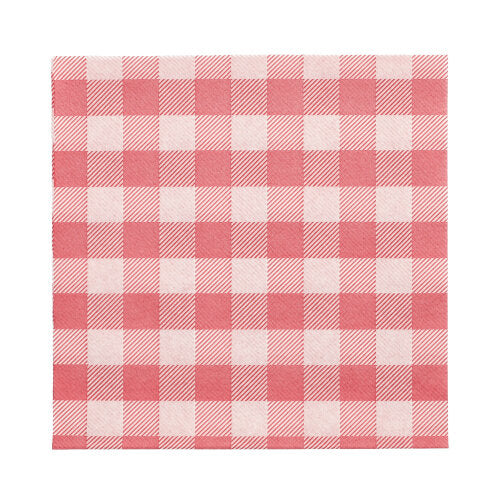 PAPSTAR 100 lautasliinaa, 1-kerroksinen, 1/4-taitto (33 x 33 cm) PAPSTAR GmbH:lta punavalkoisella gingham-kuviolla, FSC-sertifioitu ja ympäristöystävällinen, asetettu valkoiselle taustalle.
