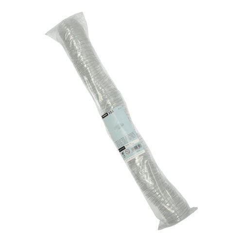 Muovipakkauksessa oleva pakkaus, jossa on 125 kirkasta Starpak-PET-kantta kastikekupille, pyöreä, Ø 5,9 cm × 0,7 cm, tiiviisti pinottu sylinterimäiseen muotoon, jossa on tuotetarra pakkauksessa.