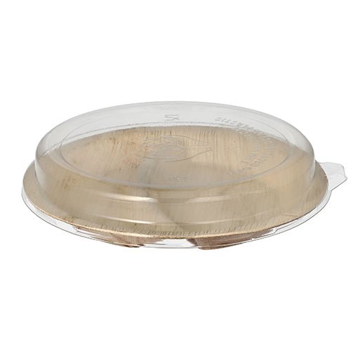 Starpak 10 lautasen palmunlehtipakkaus 2-osainen 300 ml Ø 23 cm · 5,3 cm rPET-kannella „Yhdistelmäpakkaus“ koostuu ympäristöystävällisistä, jaetuista lautasista, joissa on läpinäkyvät kannet, jotka sopivat turvallisesti yhteen ja on kuvattu valkoisella taustalla.