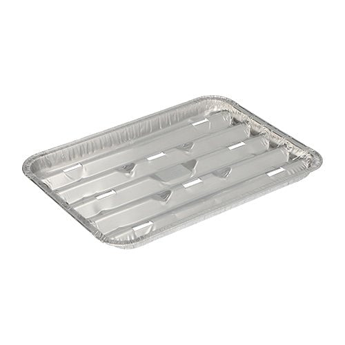 Starpak 10 grillivuokaa alumiini suorakaide (1,4 x 16,3 x 22,7 cm, 10 kappaletta) sisältää kohotetut reunat ja pyöristetyt kulmat ja sopivat erinomaisesti kertakäyttöisiksi grillivuoiksi. Kuva valkoisella taustalla.