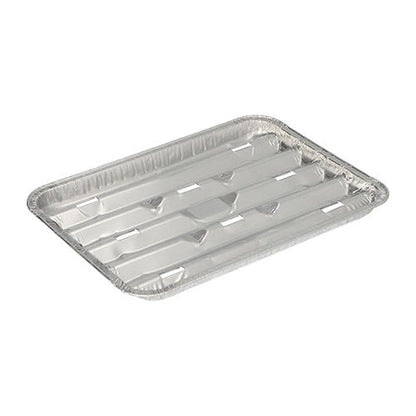 Starpak 10 grillivuokaa alumiini suorakaide (1,4 x 16,3 x 22,7 cm, 10 kappaletta) sisältää kohotetut reunat ja pyöristetyt kulmat ja sopivat erinomaisesti kertakäyttöisiksi grillivuoiksi. Kuva valkoisella taustalla.
